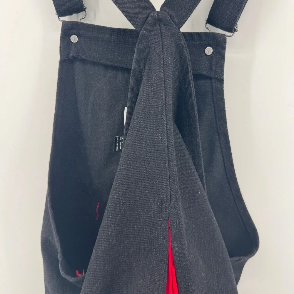 Disney Mickey Mouse Black Denim‎ Pinafore Dress Red Contrast Kids Small
